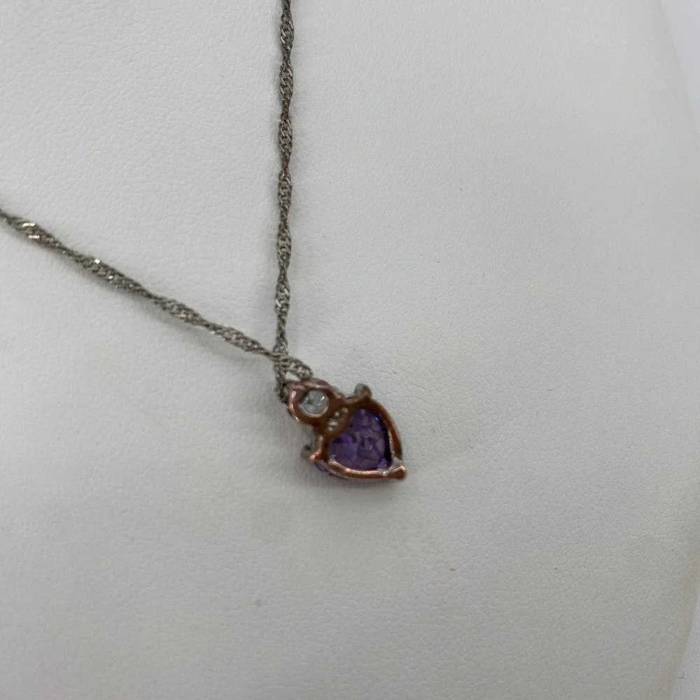 Sterling Silver Pendant Necklace Purple Silver Tone Twisted Chain